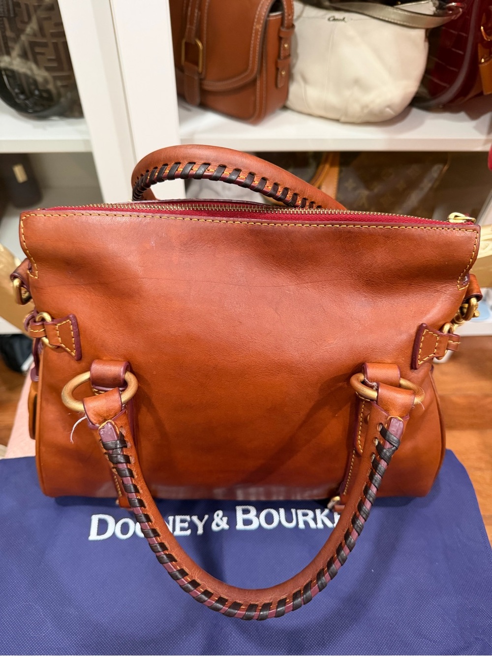 Dooney & Bourke Chestnut Brown Leather Satchel with Crossbody Strap - Picture 10 of 16